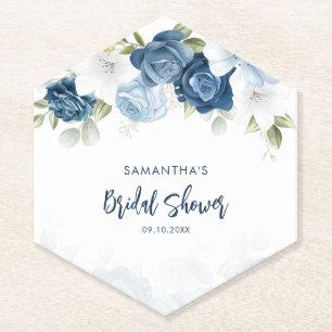 Aquarell Staubblauer Floraler Brautparty-Empfang Untersetzer