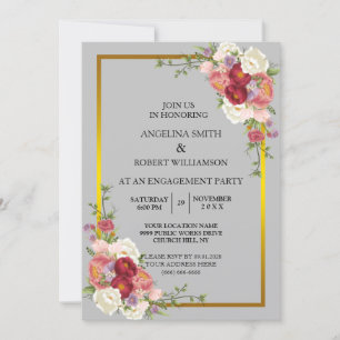 Aquarell Staubgrau Goldrosé Pfirsich Hochzeitseinl Einladung