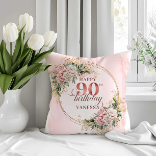 Aquarell Staubrosa Blumen 90. Geburtstag Kissen