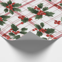 Aquarell-Stechpalmen-Beeren-Karo-Weihnachten