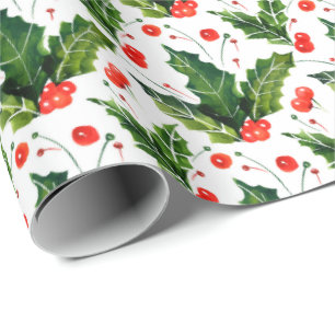 Aquarell-Stechpalmen-Beeren-Mistel-Weihnachten Geschenkpapier