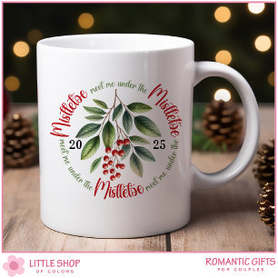 Aquarell Stechpalmen-Beeren Mistel Weihnachten Kaffeetasse