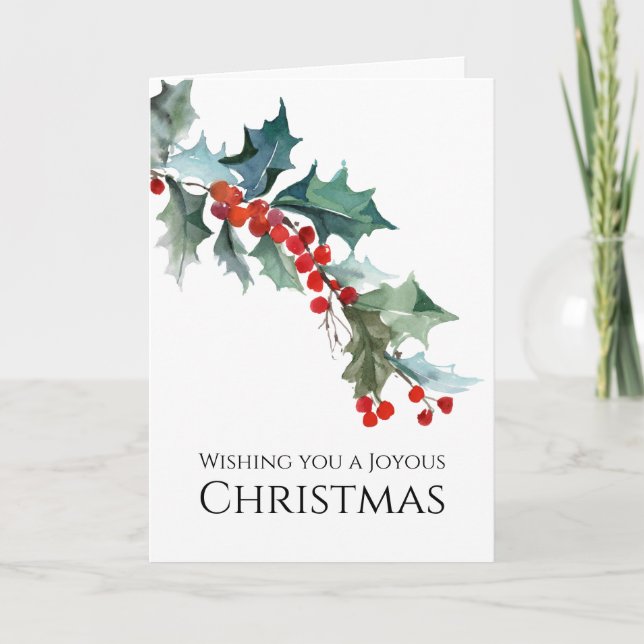 Aquarell-Stechpalmesprig-freudiges Weihnachten Karte (Vorderseite)