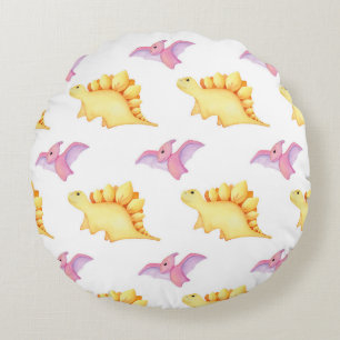 Aquarell Stegosaurus & Pterodactyl Muster Rundes Kissen