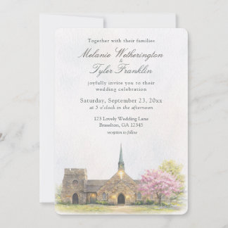 Aquarell Stein Kapelle Frühling Hochzeitsfoto Einladung