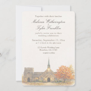 Aquarell-Stein-Kapelle-Herbst-Hochzeitseinladung Einladung