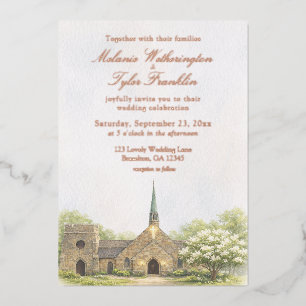 Aquarell-Stein-Kapelle-Sommer-Hochzeitseinladung Folieneinladung