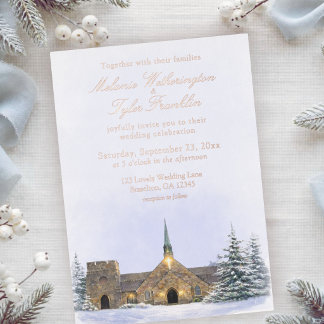 Aquarell-Stein-Kapelle-Winterhochzeits-Einladung Folieneinladung
