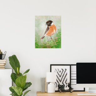 Aquarell-Steinschmätzer-Vogel Naturkunst Poster