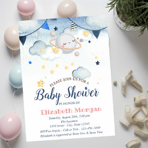Aquarell Sterne, Wolken, Planet Baby Shower Einladung