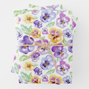 Aquarell-Stiefmütterchen-Blumen Geschenkpapier Set