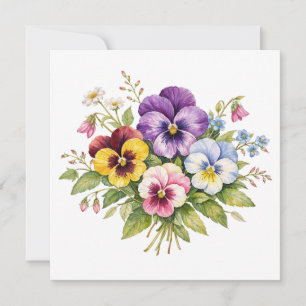 Aquarell-Stiefmütterchen-Blumenstrauß  Karte