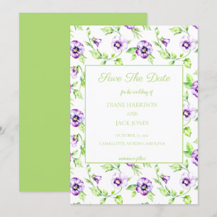 Aquarell-Stiefmütterchen Save-the-Date-Hochzeit Einladung