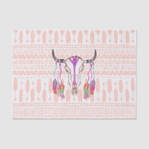 Aquarell-Stier-Schädel-Federn und Pfeil-Azteke Seidenpapier