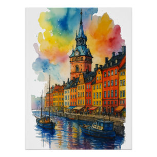 Aquarell Stockholm Schweden Altstadt Gamla Stan Poster