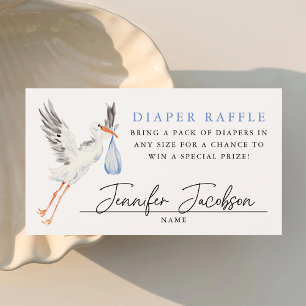 Aquarell-Storch-Blue-Baby-Shower-Windel-Raffle Begleitkarte