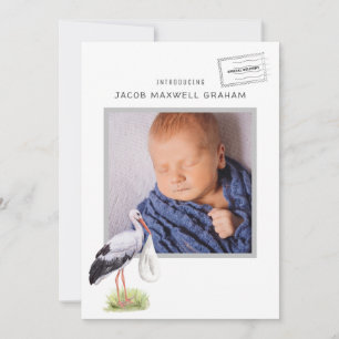 Aquarell-Storch Doppelseitige Geburtsanzeige