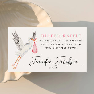 Aquarell-Storch Rosa Baby Shower Windel-Raffle Begleitkarte
