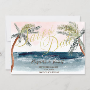 Aquarell Strand Hochzeit Palmen Save The Date