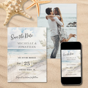 Aquarell Strand Küste Foto Hochzeit Save The Date