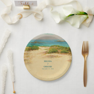 Aquarell-Strand-Küsten-Hochzeitsziel Pappteller
