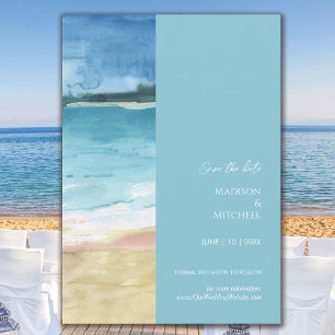 Aquarell-Strand-Ozean-Zielhochzeit Save The Date