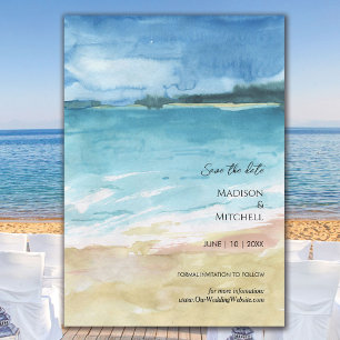 Aquarell-Strand-Ozean-Zielhochzeit Save The Date