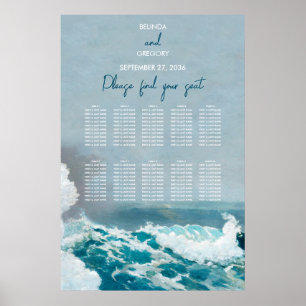 Aquarell-Strand-Ozeanwellen-Hochzeits-Sitzplan Poster