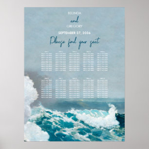 Aquarell-Strand-Ozeanwellen-Hochzeits-Sitzplan Poster