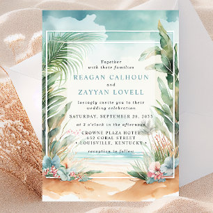 Aquarell Strand Palmenbogen Hochzeits-Einladung Einladung