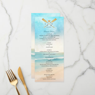 Aquarell-Strand-Ruder-Hochzeit Menükarte