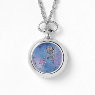 *~* Aquarell-Strand-Seequalle-Stern-Fisch-Mädchen Armbanduhr