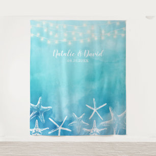 Aquarell-Strand-Seestern-Sommer-Hochzeitskulissen Wandteppich