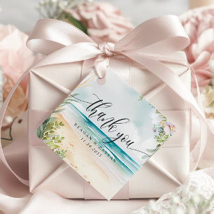 Aquarell-Strand-Sommerhochzeit-Dankeschön Geschenkanhänger