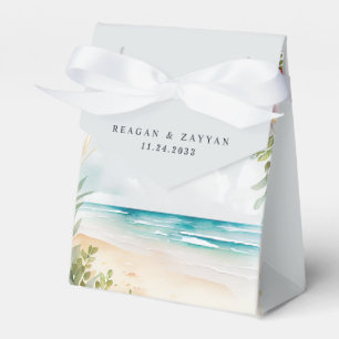 Aquarell Strand Szene Sommerhochzeit mit Blumenmot Geschenkschachtel