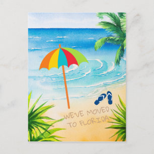 Aquarell Strand Wir sind nach Florida gezogen Neue Ankündigungspostkarte
