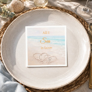 Aquarell Stranddünen Herzen Brautparty Serviette