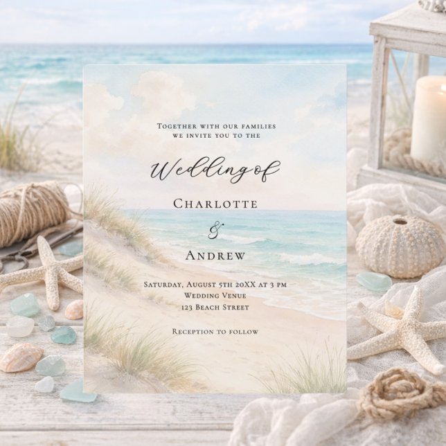 Aquarell-Stranddünen-Hochzeitseinladung (Von Creator hochgeladen)