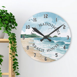 Aquarell Strandfamilien Strandhaus Maritim Runde Wanduhr