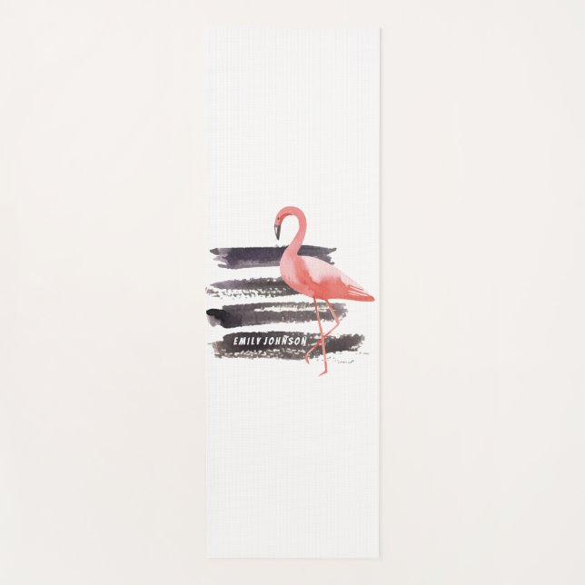 Aquarell-streicht rosa Flamingo-Bürste Linie Yogamatte (Vorderseite)