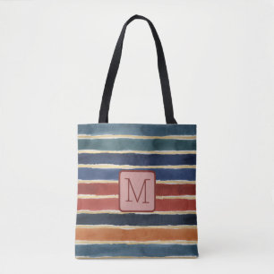 Aquarell-Streifen Backstein-Farbblock-Monogramm Tasche