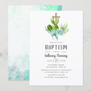Aquarell-Succulents Baby Boy Baptisse/Christening Einladung