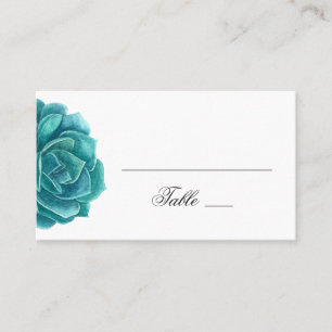 Aquarell Sukkulente. Blaue und türkisene Hochzeit. Platzkarte