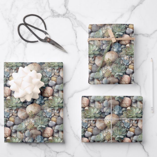 Aquarell Sukkulente Geschenkpapier Set (Vorderseite)