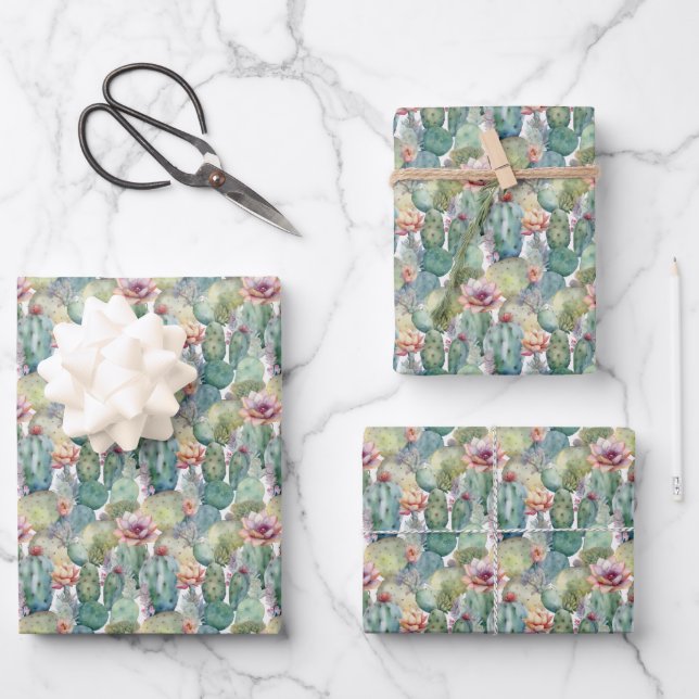 Aquarell Sukkulente Geschenkpapier Set (Vorderseite)