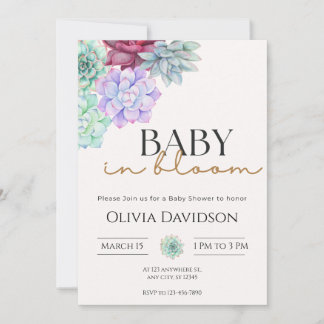 Aquarell-Sukkulenten-Blumen-Baby-Shower-Einladung Einladung