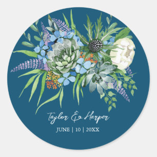 Aquarell Sukkulenten Blumenstrauß Boho Hochzeit Runder Aufkleber