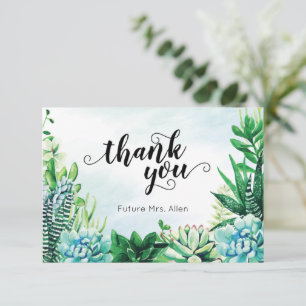 Aquarell Sukkulenten Brautparty Flache Danksagung Dankeskarte