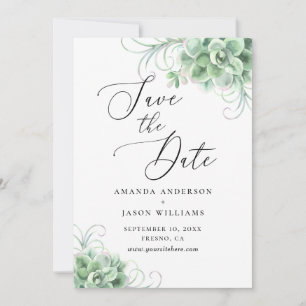 Aquarell Sukkulenten. Grüner Kaktus botanisch Save The Date