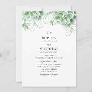Aquarell Sukkulenten. Grünes Kaktus-Hochzeit Einladung